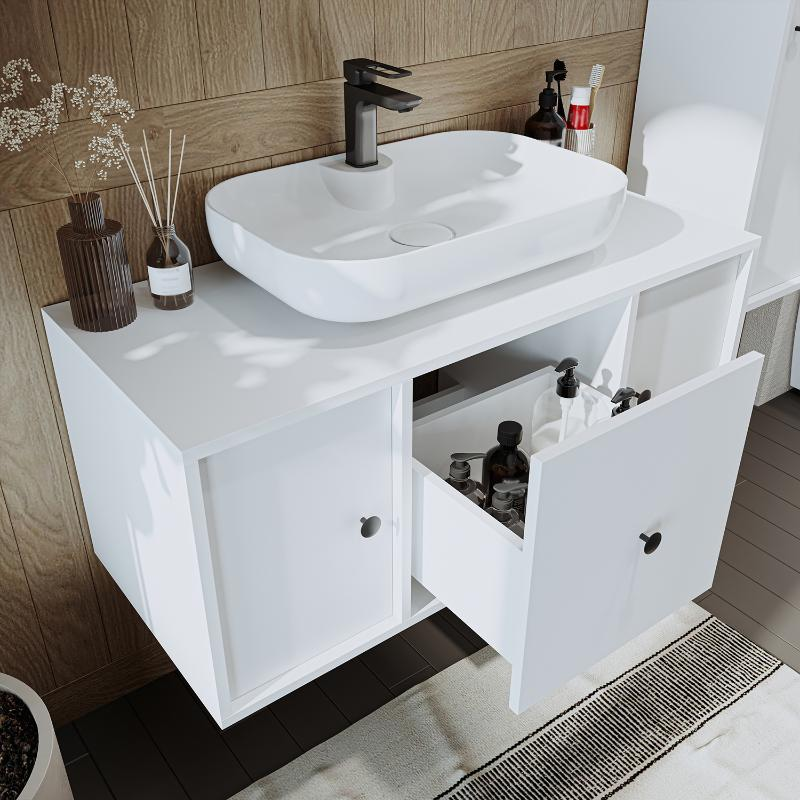 Mobile bagno sospeso lavabo appoggio 105 cm bianco Lido