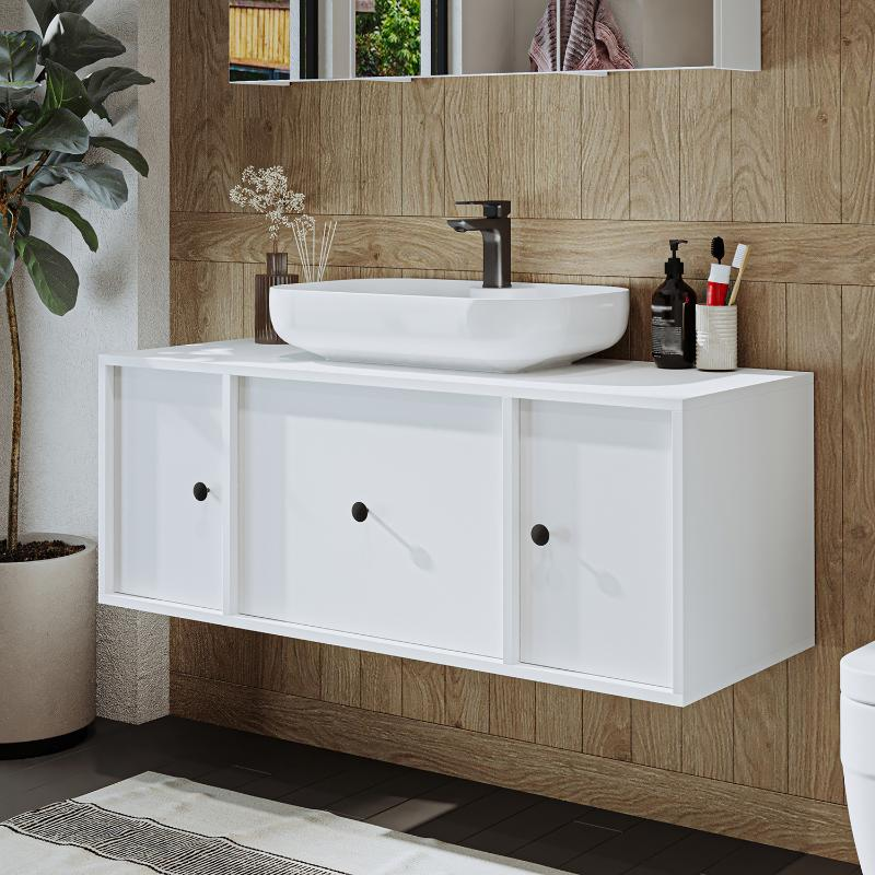 Mobile bagno sospeso lavabo appoggio 120 cm bianco Lido