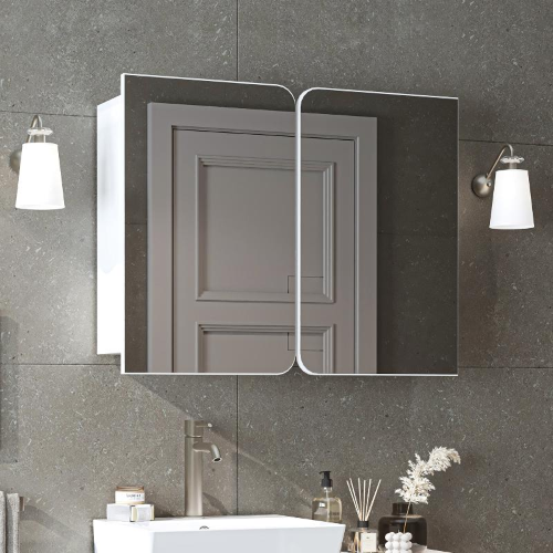 Specchio bagno contenitore 2 ante mensola 90xH60 bianco Levante