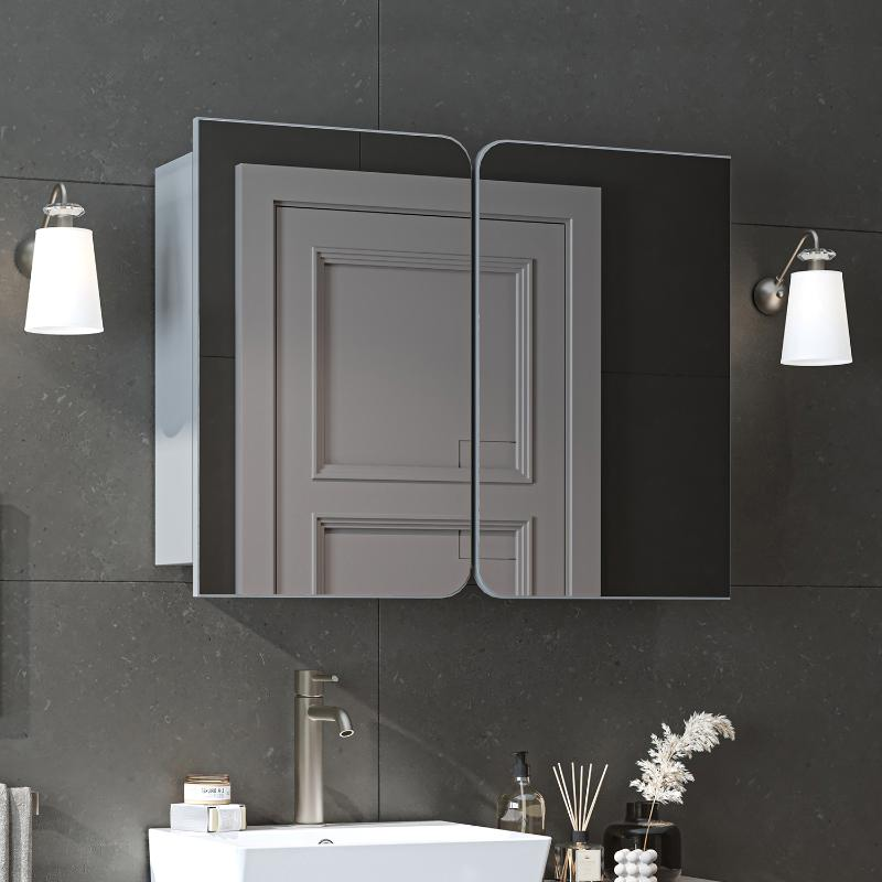 Specchio bagno contenitore 2 ante mensola 90xH60 grigio Levante