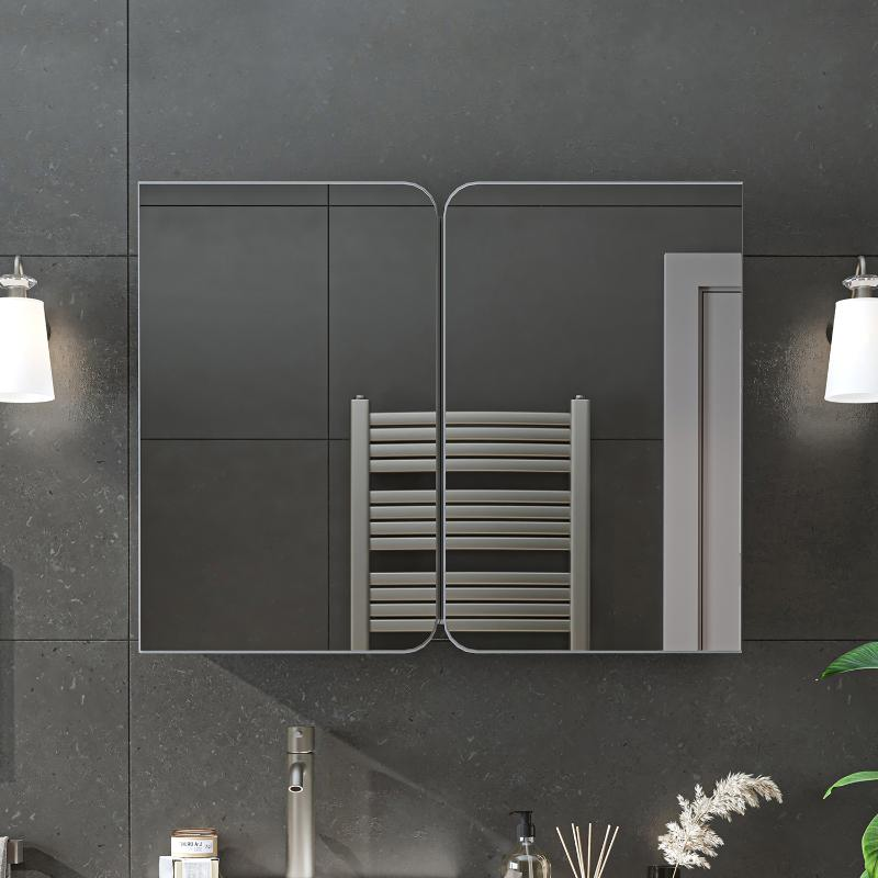Specchio bagno contenitore 2 ante mensola 90xH60 grigio Levante