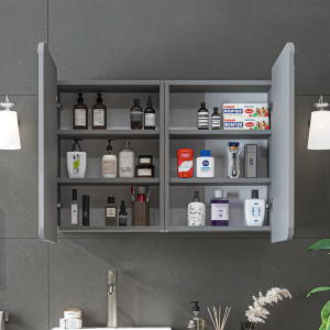 Specchio bagno contenitore 2 ante mensola 90xH60 grigio Levante