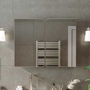 Specchio bagno contenitore 2 ante mensola 90xH60 tortora Levante