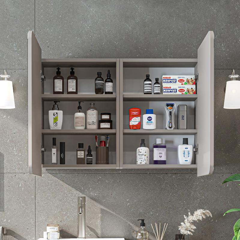 Specchio bagno contenitore 2 ante mensola 90xH60 tortora Levante