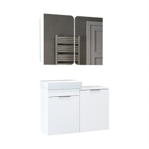 Mobile bagno sospeso lavabo specchio cesto portabiancheria 92 cm bianco Levante