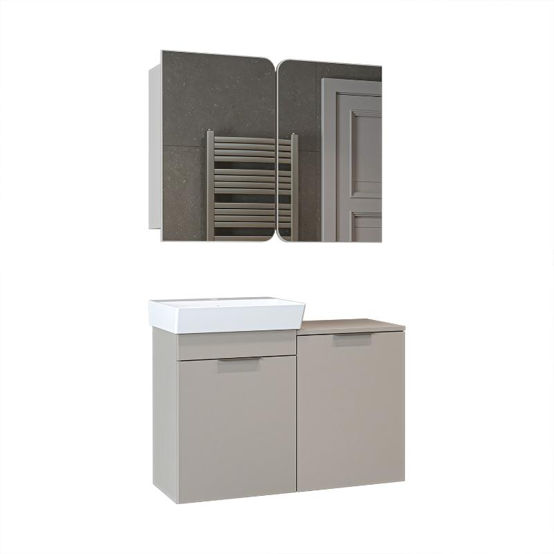 Mobile bagno sospeso lavabo specchio cesto portabiancheria 92 cm tortora Levante