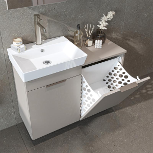 Mobile bagno sospeso lavabo specchio cesto portabiancheria 92 cm tortora Levante