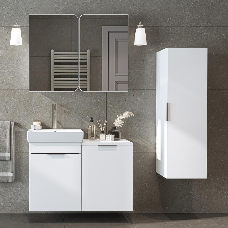 Mobile bagno sospeso lavabo cesto portabiancheria colonna 127 cm bianco Levante