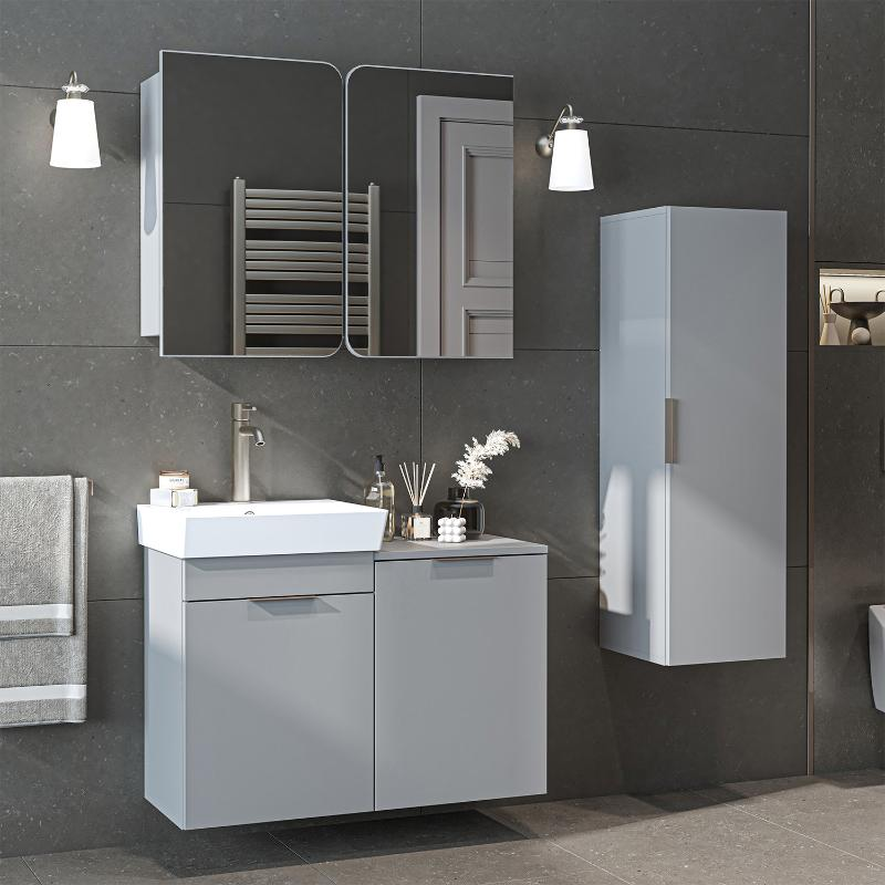 Mobile bagno sospeso lavabo cesto portabiancheria colonna 127 cm grigio Levante
