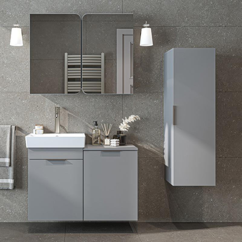 Mobile bagno sospeso lavabo cesto portabiancheria colonna 127 cm grigio Levante