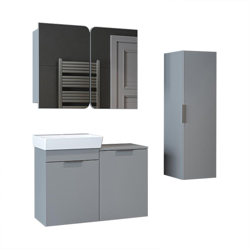 Mobile bagno sospeso lavabo cesto portabiancheria colonna 127 cm grigio Levante