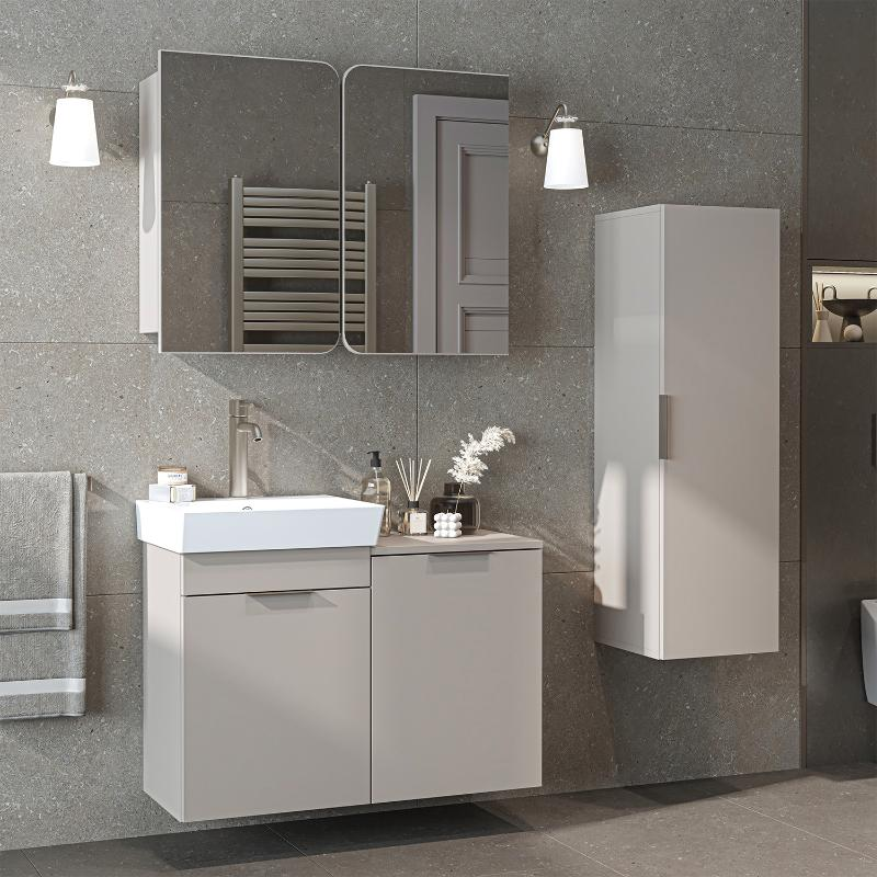 Mobile bagno sospeso lavabo cesto portabiancheria colonna 127 cm tortora Levante