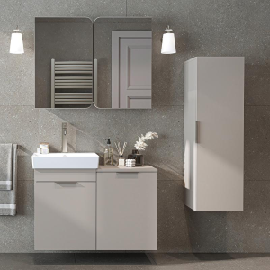Mobile bagno sospeso lavabo cesto portabiancheria colonna 127 cm tortora Levante