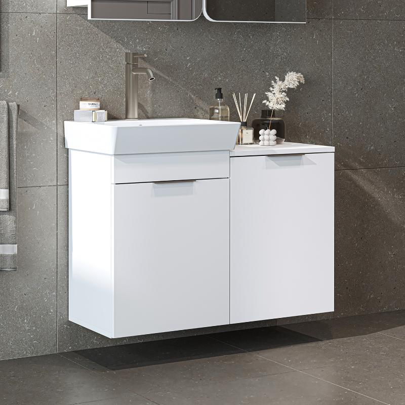 Mobile bagno sospeso lavabo cesto portabiancheria 92 cm bianco Levante