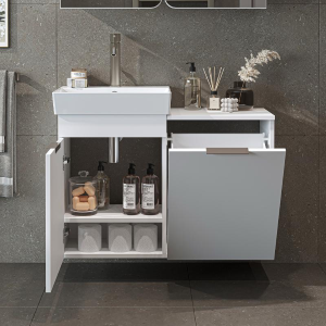 Mobile bagno sospeso lavabo cesto portabiancheria 92 cm bianco Levante