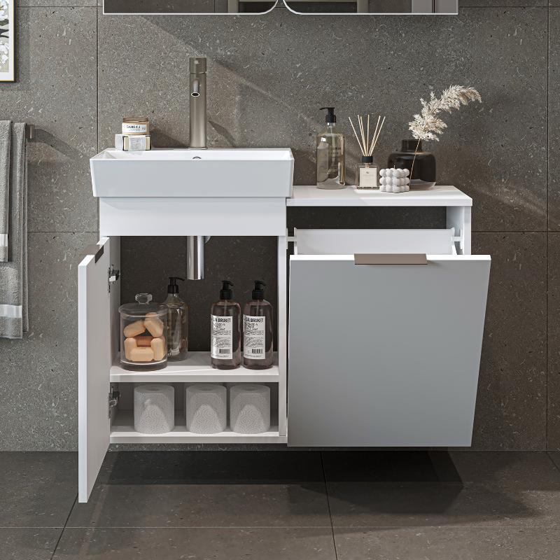 Mobile bagno sospeso lavabo cesto portabiancheria 92 cm bianco Levante