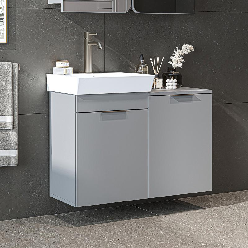 Mobile bagno sospeso lavabo cesto portabiancheria 92 cm grigio Levante