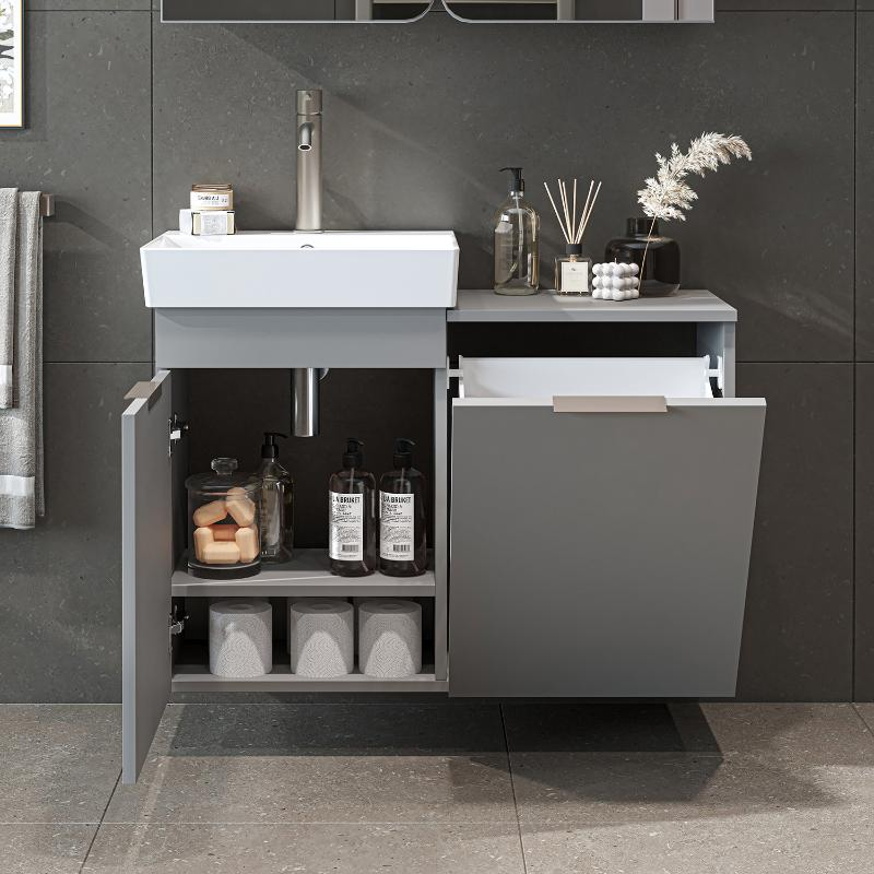 Mobile bagno sospeso lavabo cesto portabiancheria 92 cm grigio Levante