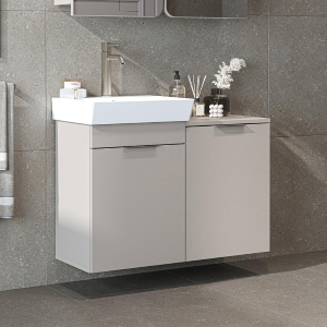 Mobile bagno sospeso lavabo cesto portabiancheria 92 cm tortora Levante