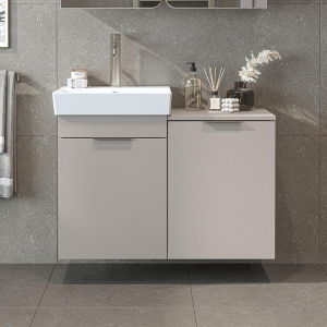 Mobile bagno sospeso lavabo cesto portabiancheria 92 cm tortora Levante
