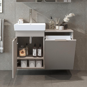 Mobile bagno sospeso lavabo cesto portabiancheria 92 cm tortora Levante