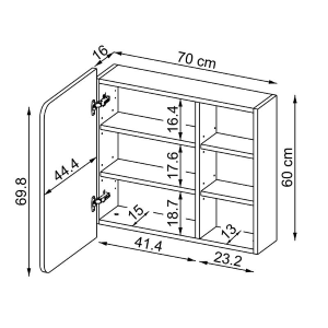 Specchio bagno contenitore 1 anta mensola 70xH60 bianco Mistral