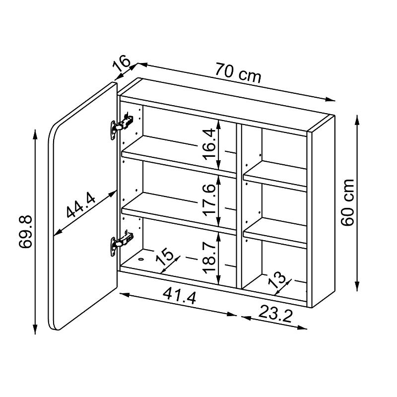 Specchio bagno contenitore 1 anta mensola 70xH60 tortora Mistral