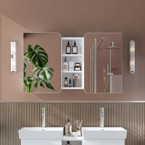Specchio bagno contenitore 2 ante mensola 115xH60 bianco Mistral