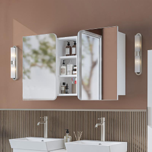 Specchio bagno contenitore 2 ante mensola 115xH60 bianco Mistral