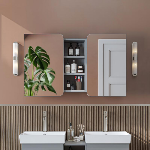 Specchio bagno contenitore 2 ante mensola 115xH60 grigio Mistral