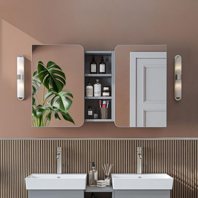 Specchio bagno contenitore 2 ante mensola 115xH60 grigio Mistral
