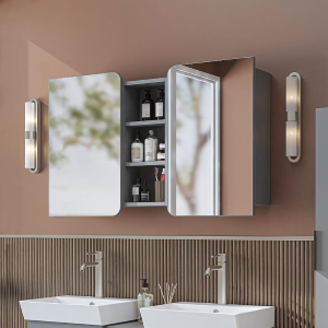 Specchio bagno contenitore 2 ante mensola 115xH60 grigio Mistral