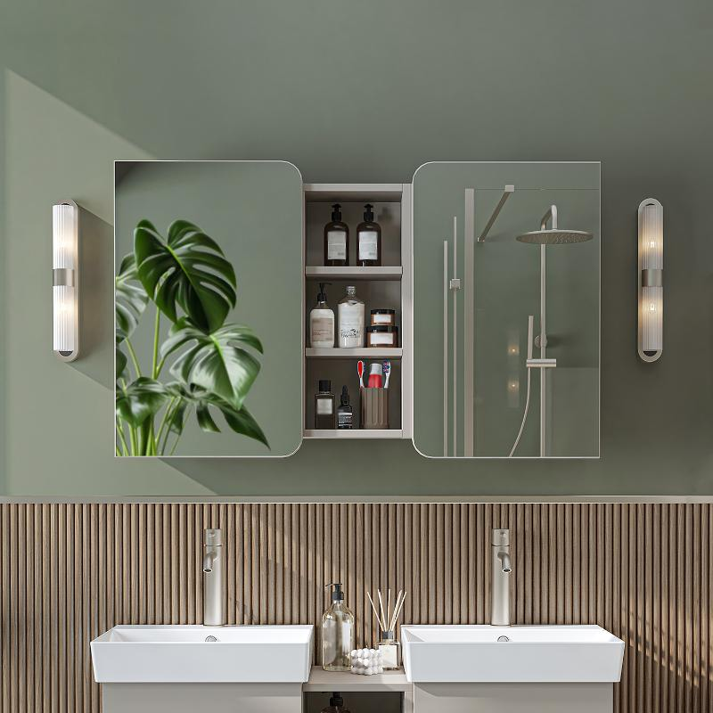 Specchio bagno contenitore 2 ante mensola 115xH60 tortora Mistral