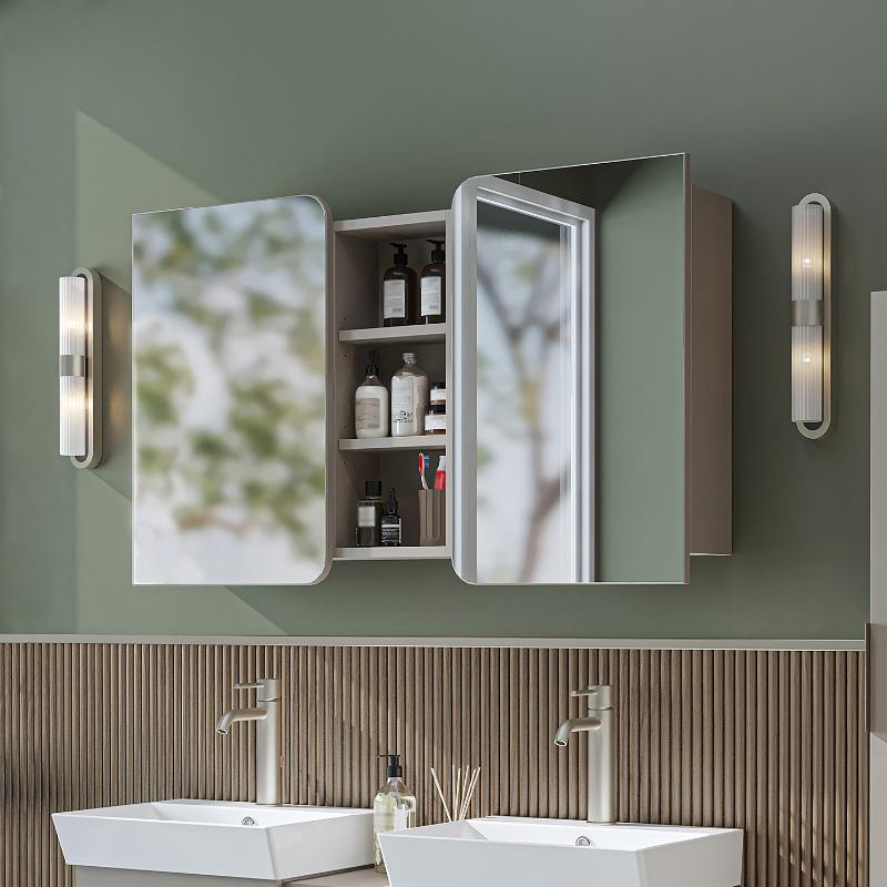 Specchio bagno contenitore 2 ante mensola 115xH60 tortora Mistral