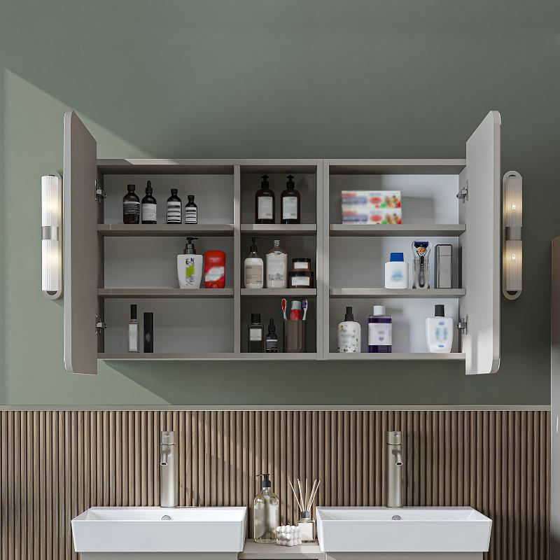 Specchio bagno contenitore 2 ante mensola 115xH60 tortora Mistral
