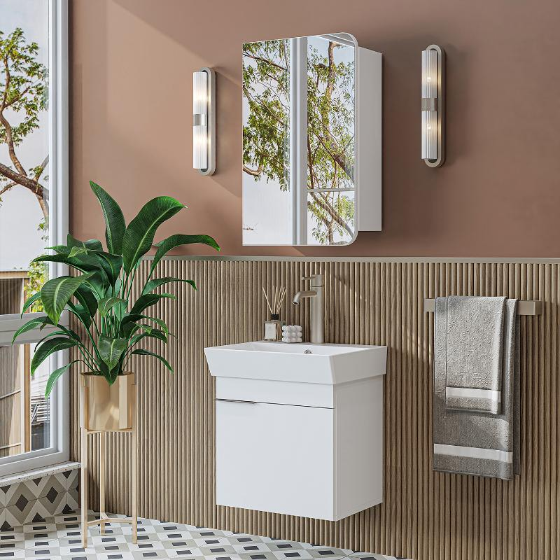 Mobile bagno sospeso lavabo specchio 50 cm bianco Mistral