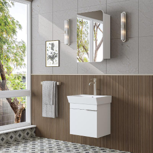 Mobile bagno sospeso lavabo specchio 50 cm bianco Mistral