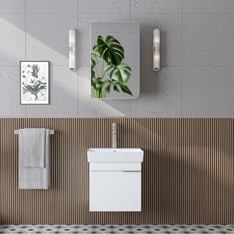Mobile bagno sospeso lavabo specchio 50 cm bianco Mistral