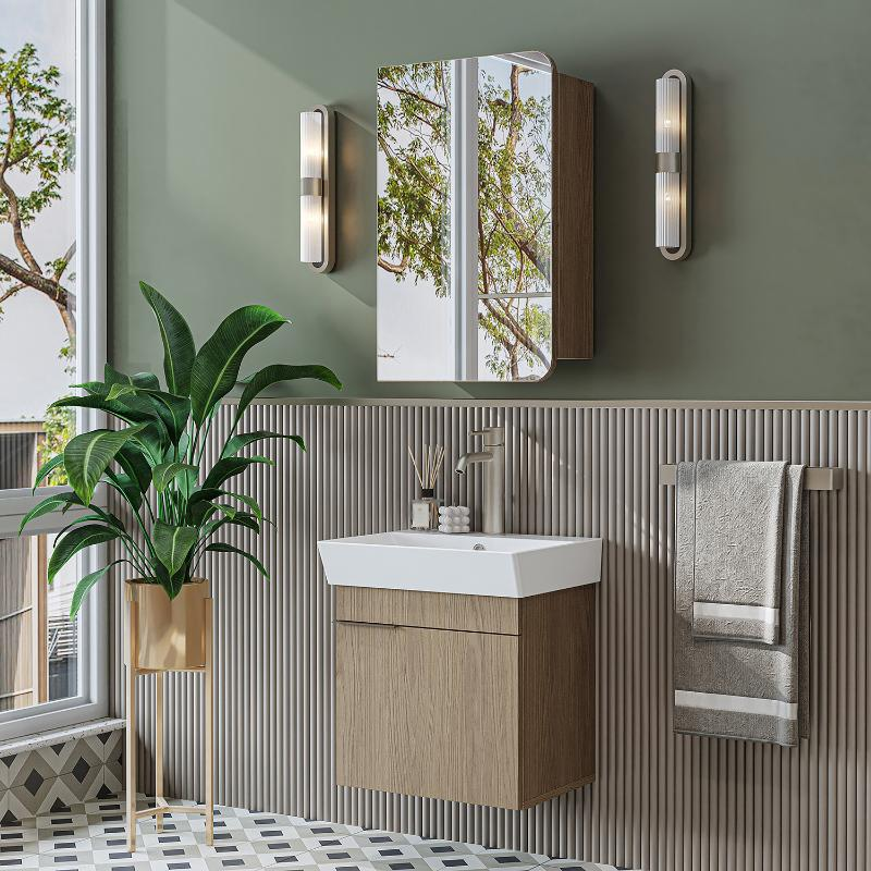 Mobile bagno sospeso lavabo specchio 50 cm rovere Mistral