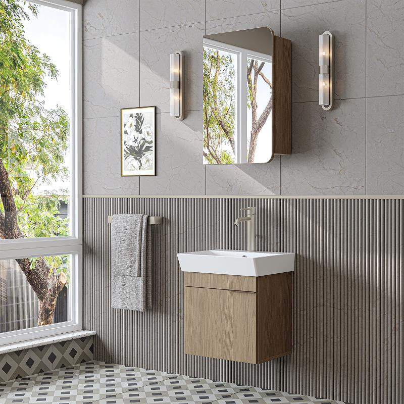 Mobile bagno sospeso lavabo specchio 50 cm rovere Mistral