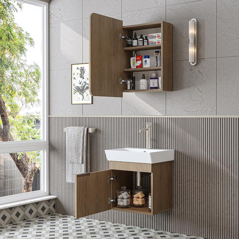 Mobile bagno sospeso lavabo specchio 50 cm rovere Mistral