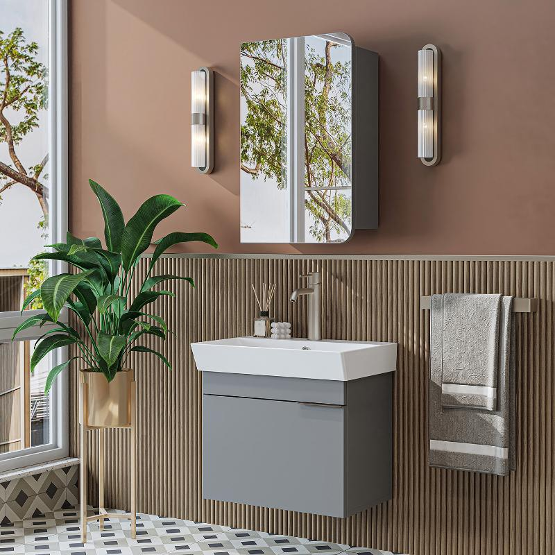 Mobile bagno sospeso lavabo specchio 60 cm grigio Mistral
