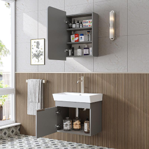 Mobile bagno sospeso lavabo specchio 60 cm grigio Mistral