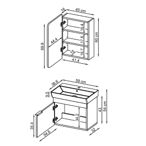 Mobile bagno sospeso lavabo specchio 60 cm grigio Mistral
