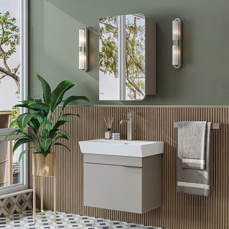 Mobile bagno sospeso lavabo specchio 60 cm tortora Mistral