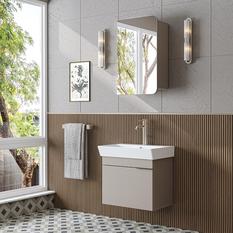 Mobile bagno sospeso lavabo specchio 60 cm tortora Mistral