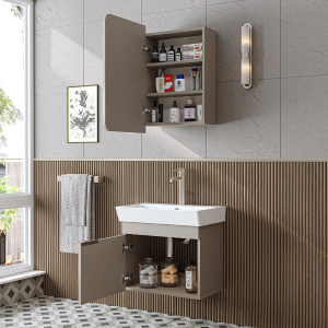 Mobile bagno sospeso lavabo specchio 60 cm tortora Mistral