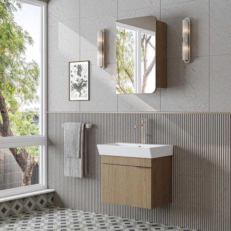 Mobile bagno sospeso lavabo specchio 60 cm rovere Mistral