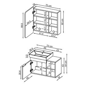 Mobile bagno sospeso lavabo specchio 72 cm bianco Mistral