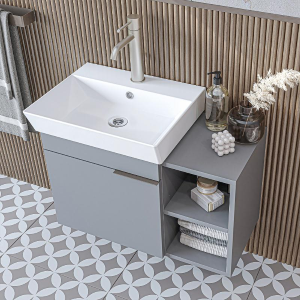Mobile bagno sospeso lavabo specchio 72 cm grigio Mistral